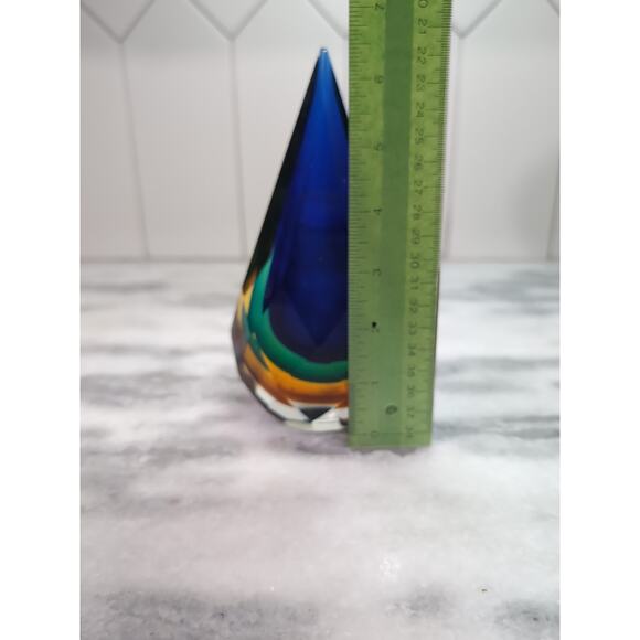 Alessandro Mandruzzato Murano Paperweight, Sommerso Glass Teardrop Faceted Decor - Picture 8 of 9